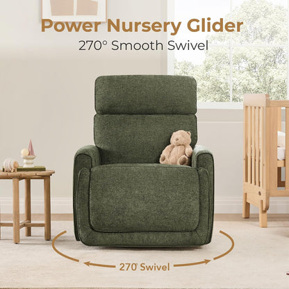 Power Swivel Glider Recliner Chair with Power Headrest, Boucle White