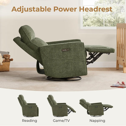 Power Swivel Glider Recliner Chair with Power Headrest, Boucle White