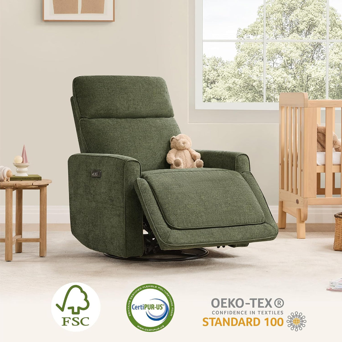 Power Swivel Glider Recliner Chair with Power Headrest, Boucle White