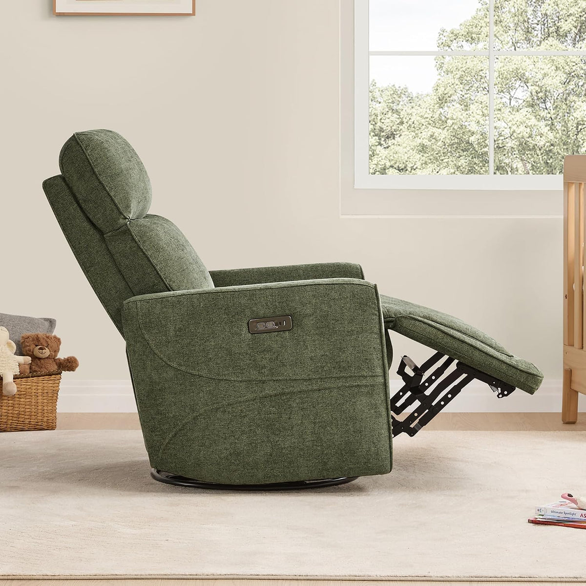 Power Swivel Glider Recliner Chair with Power Headrest, Boucle White