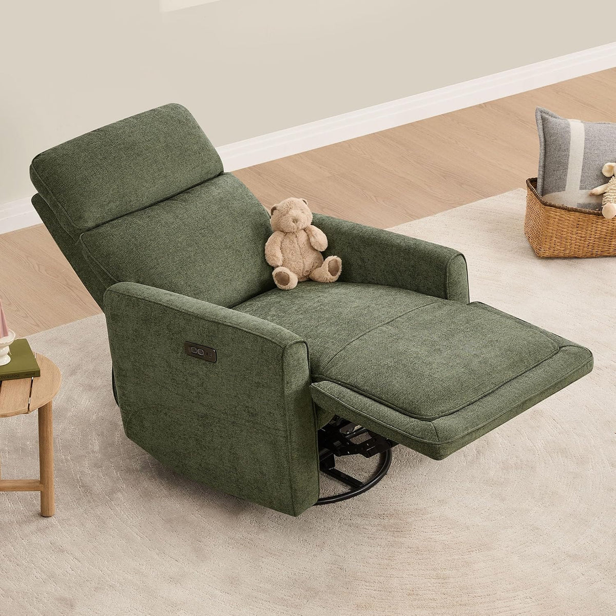 Power Swivel Glider Recliner Chair with Power Headrest, Boucle White