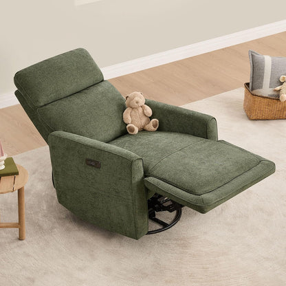 Power Swivel Glider Recliner Chair with Power Headrest, Boucle White