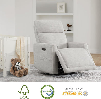Power Swivel Glider Recliner Chair with Power Headrest, Boucle White