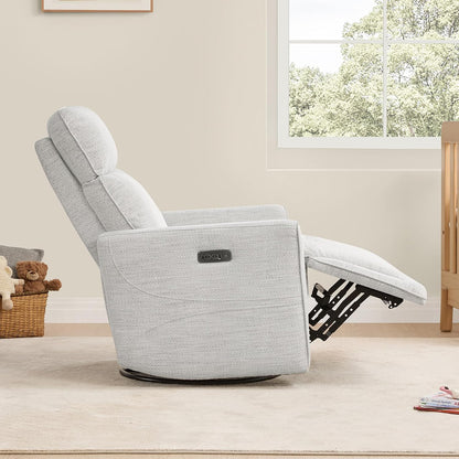 Power Swivel Glider Recliner Chair with Power Headrest, Boucle White