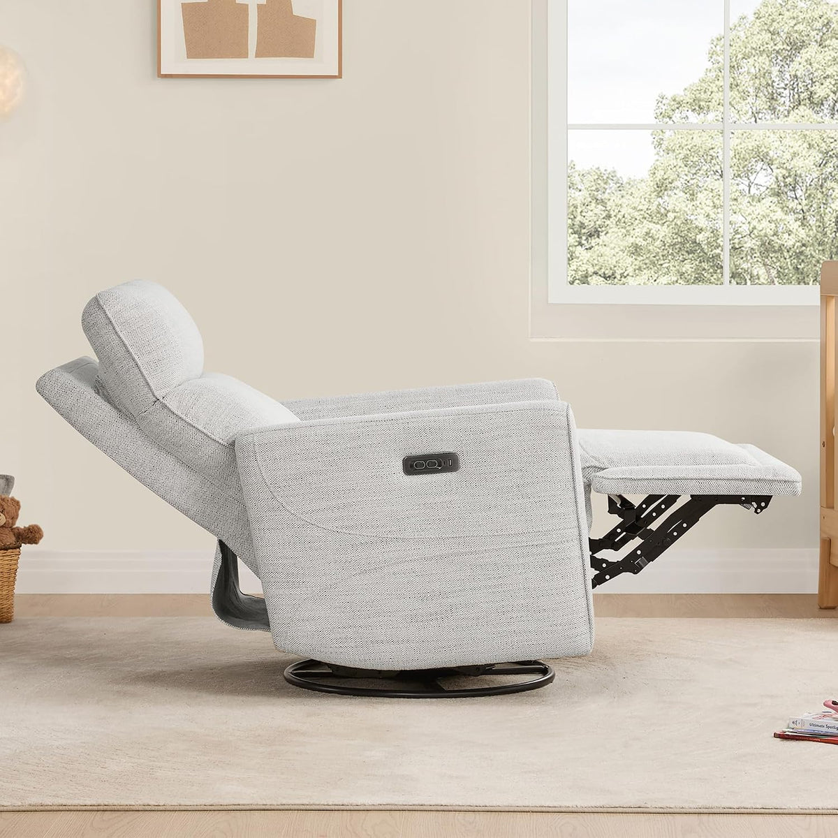 Power Swivel Glider Recliner Chair with Power Headrest, Boucle White