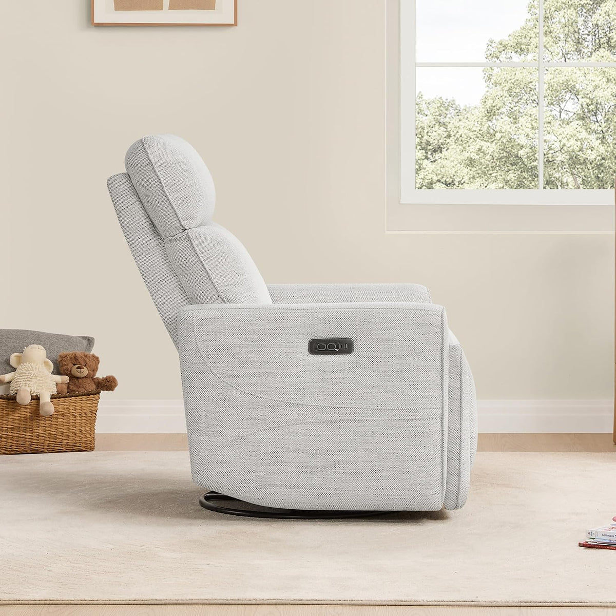 Power Swivel Glider Recliner Chair with Power Headrest, Boucle White