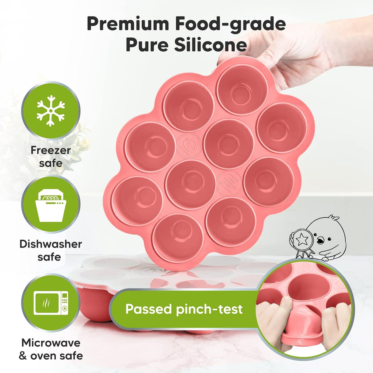 Silicone Baby Food Freezer Tray with Clip-on Lid & 3-Pack Waterproof Baby Bibs for Eating - 2oz x 10 Pods Baby Food Silicone Freezer Mold- Lightweight Toddler Bibs - Breast Milk Freezer Tray