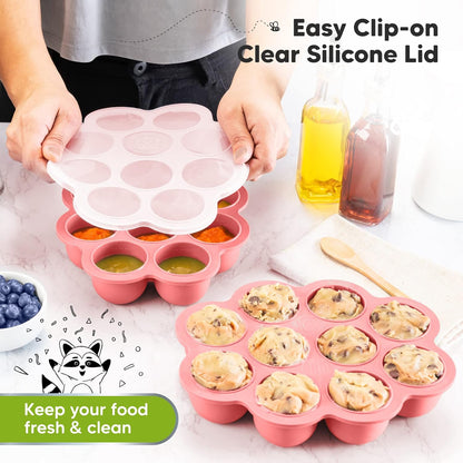 Silicone Baby Food Freezer Tray with Clip-on Lid & 3-Pack Waterproof Baby Bibs for Eating - 2oz x 10 Pods Baby Food Silicone Freezer Mold- Lightweight Toddler Bibs - Breast Milk Freezer Tray