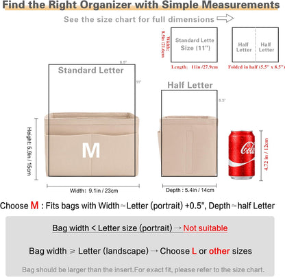 Purse Organizer Insert, Handbag Organizer with Zipper, Tote Shaper with Cup Holder & Keychain, Compatible with LV, Neverfull, MK, COACH, Longchamp, Kate Spade – Black Med