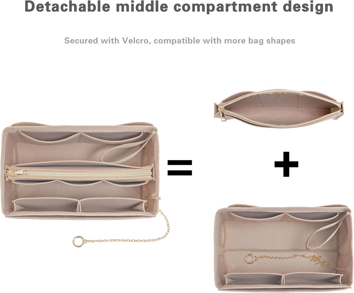 Purse Organizer Insert, Handbag Organizer with Zipper, Tote Shaper with Cup Holder & Keychain, Compatible with LV, Neverfull, MK, COACH, Longchamp, Kate Spade – Black Med