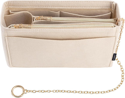 Purse Organizer Insert, Handbag Organizer with Zipper, Tote Shaper with Cup Holder & Keychain, Compatible with LV, Neverfull, MK, COACH, Longchamp, Kate Spade – Black Med