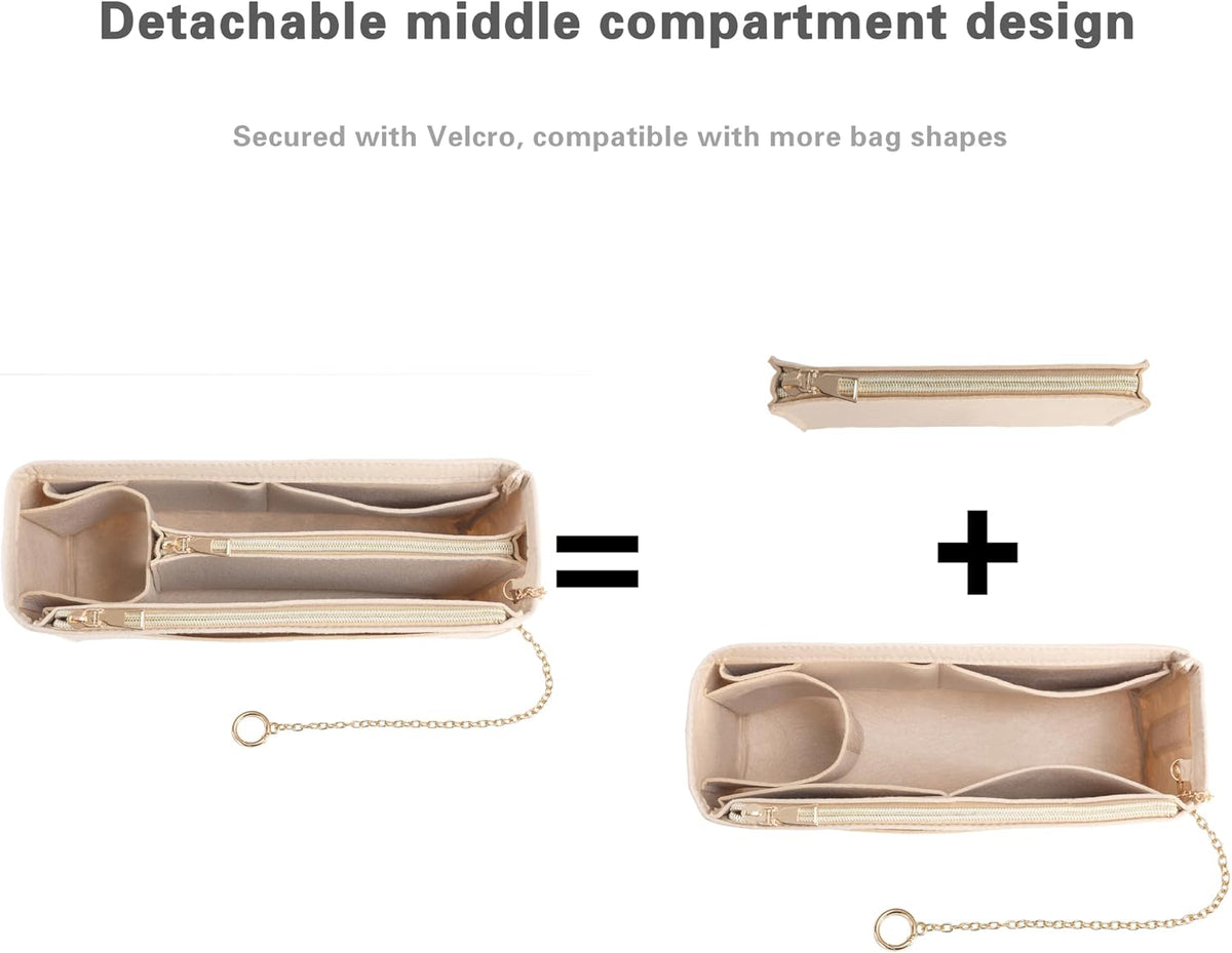 Purse Organizer Insert, Handbag Organizer with Zipper, Tote Shaper with Cup Holder & Keychain, Compatible with LV, Neverfull, MK, COACH, Longchamp, Kate Spade – Black Med