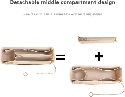 Purse Organizer Insert, Handbag Organizer with Zipper, Tote Shaper with Cup Holder & Keychain, Compatible with LV, Neverfull, MK, COACH, Longchamp, Kate Spade – Black Med