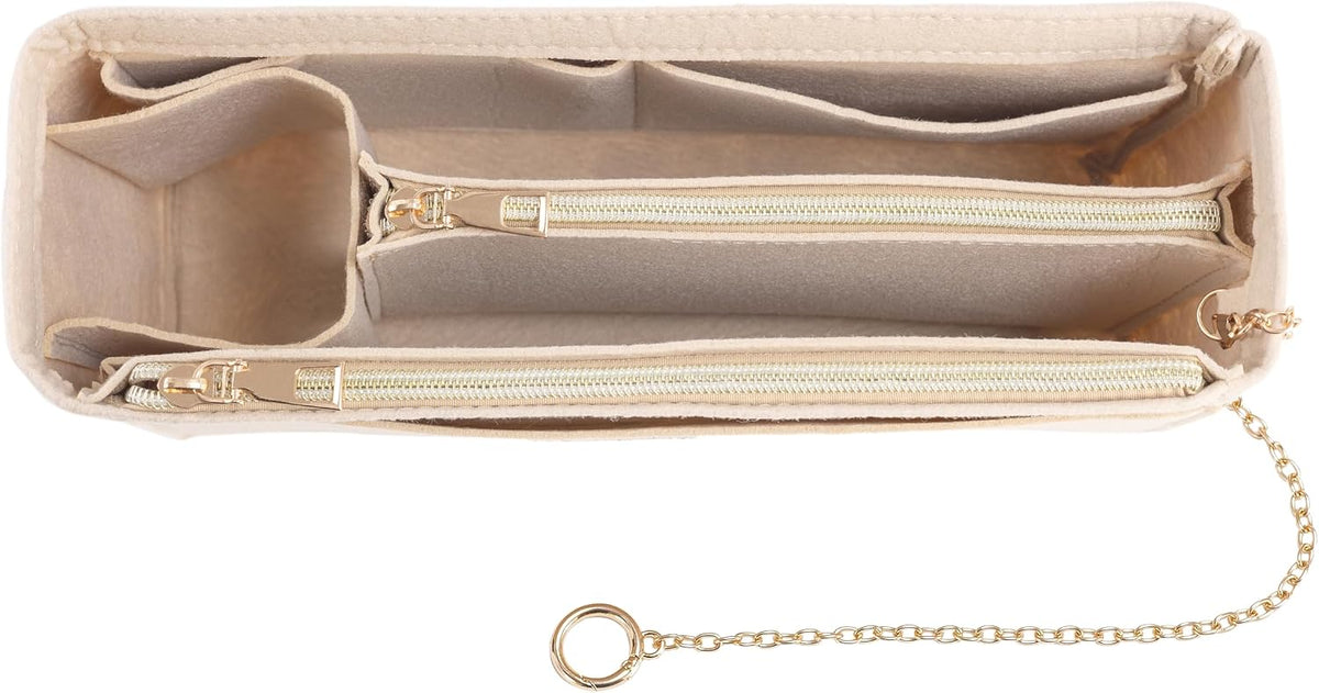Purse Organizer Insert, Handbag Organizer with Zipper, Tote Shaper with Cup Holder & Keychain, Compatible with LV, Neverfull, MK, COACH, Longchamp, Kate Spade – Black Med