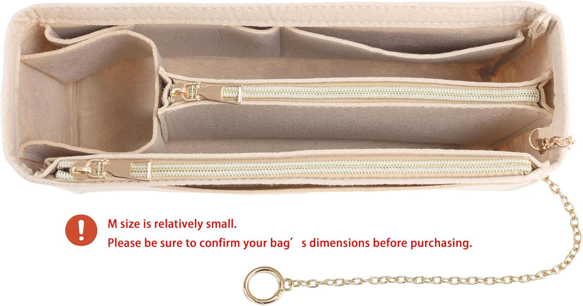 Purse Organizer Insert, Handbag Organizer with Zipper, Tote Shaper with Cup Holder & Keychain, Compatible with LV, Neverfull, MK, COACH, Longchamp, Kate Spade – Black Med