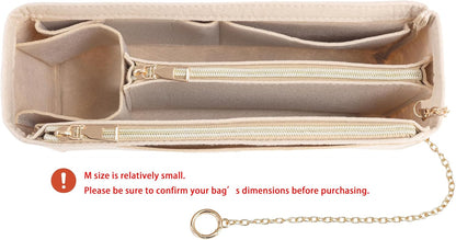 Purse Organizer Insert, Handbag Organizer with Zipper, Tote Shaper with Cup Holder & Keychain, Compatible with LV, Neverfull, MK, COACH, Longchamp, Kate Spade – Black Med