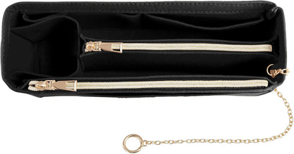 Purse Organizer Insert, Handbag Organizer with Zipper, Tote Shaper with Cup Holder & Keychain, Compatible with LV, Neverfull, MK, COACH, Longchamp, Kate Spade – Black Med