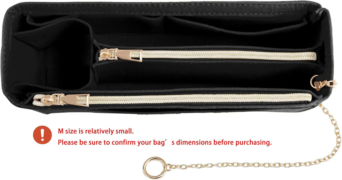 Purse Organizer Insert, Handbag Organizer with Zipper, Tote Shaper with Cup Holder & Keychain, Compatible with LV, Neverfull, MK, COACH, Longchamp, Kate Spade – Black Med