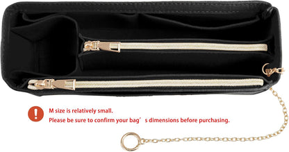 Purse Organizer Insert, Handbag Organizer with Zipper, Tote Shaper with Cup Holder & Keychain, Compatible with LV, Neverfull, MK, COACH, Longchamp, Kate Spade – Black Med