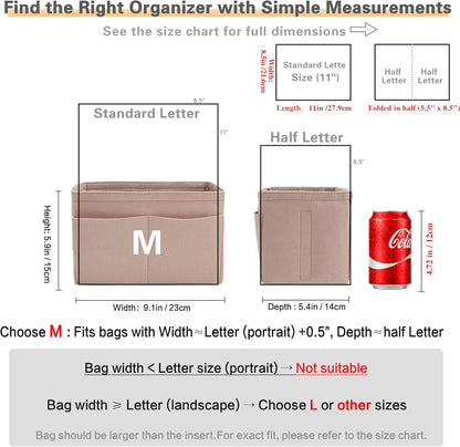 Purse Organizer Insert, Handbag Organizer with Zipper, Tote Shaper with Cup Holder & Keychain, Compatible with LV, Neverfull, MK, COACH, Longchamp, Kate Spade – Black Med
