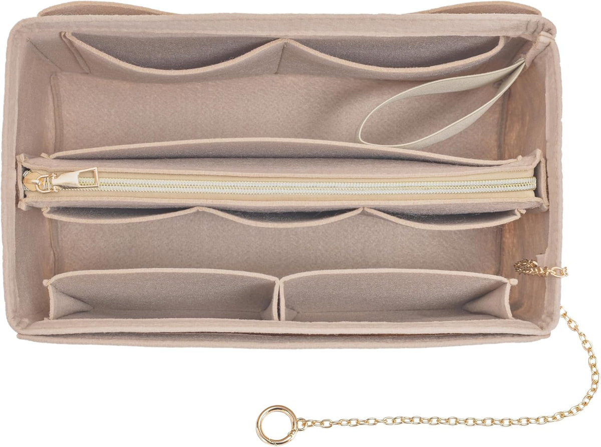 Purse Organizer Insert, Handbag Organizer with Zipper, Tote Shaper with Cup Holder & Keychain, Compatible with LV, Neverfull, MK, COACH, Longchamp, Kate Spade – Black Med