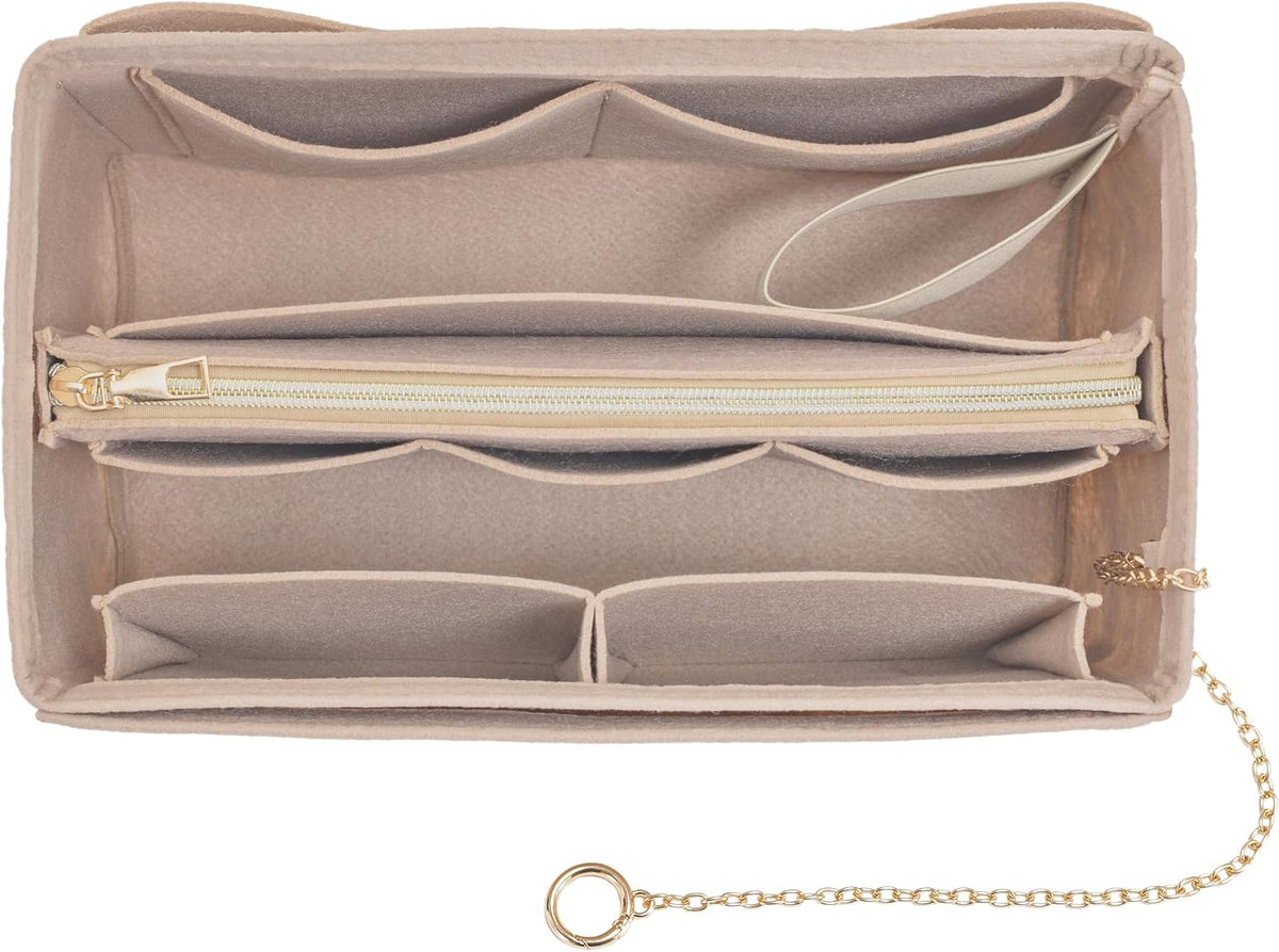 Purse Organizer Insert, Handbag Organizer with Zipper, Tote Shaper with Cup Holder & Keychain, Compatible with LV, Neverfull, MK, COACH, Longchamp, Kate Spade – Black Med