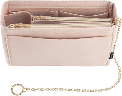 Purse Organizer Insert, Handbag Organizer with Zipper, Tote Shaper with Cup Holder & Keychain, Compatible with LV, Neverfull, MK, COACH, Longchamp, Kate Spade – Black Med