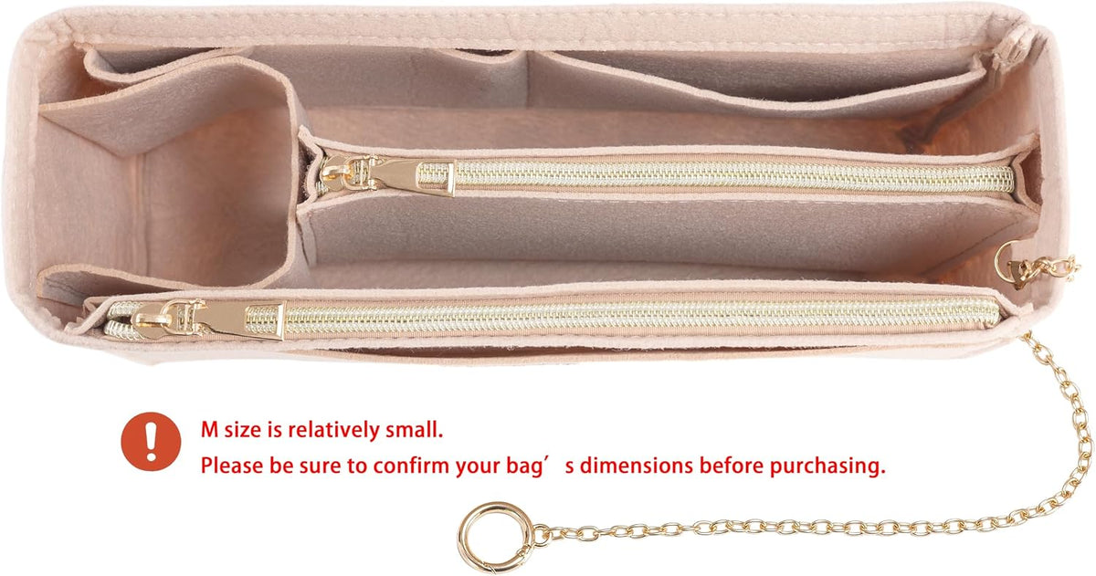 Purse Organizer Insert, Handbag Organizer with Zipper, Tote Shaper with Cup Holder & Keychain, Compatible with LV, Neverfull, MK, COACH, Longchamp, Kate Spade – Black Med