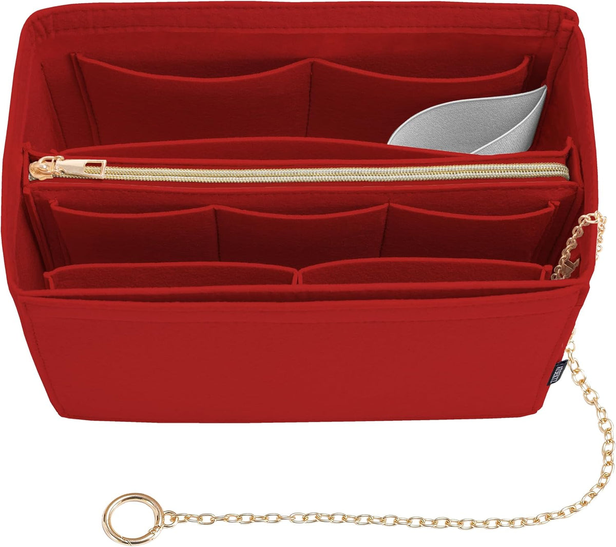 Purse Organizer Insert, Handbag Organizer with Zipper, Tote Shaper with Cup Holder & Keychain, Compatible with LV, Neverfull, MK, COACH, Longchamp, Kate Spade – Black Med