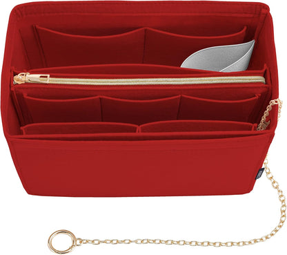Purse Organizer Insert, Handbag Organizer with Zipper, Tote Shaper with Cup Holder & Keychain, Compatible with LV, Neverfull, MK, COACH, Longchamp, Kate Spade – Black Med