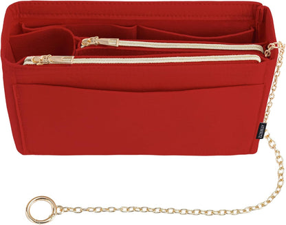 Purse Organizer Insert, Handbag Organizer with Zipper, Tote Shaper with Cup Holder & Keychain, Compatible with LV, Neverfull, MK, COACH, Longchamp, Kate Spade – Black Med