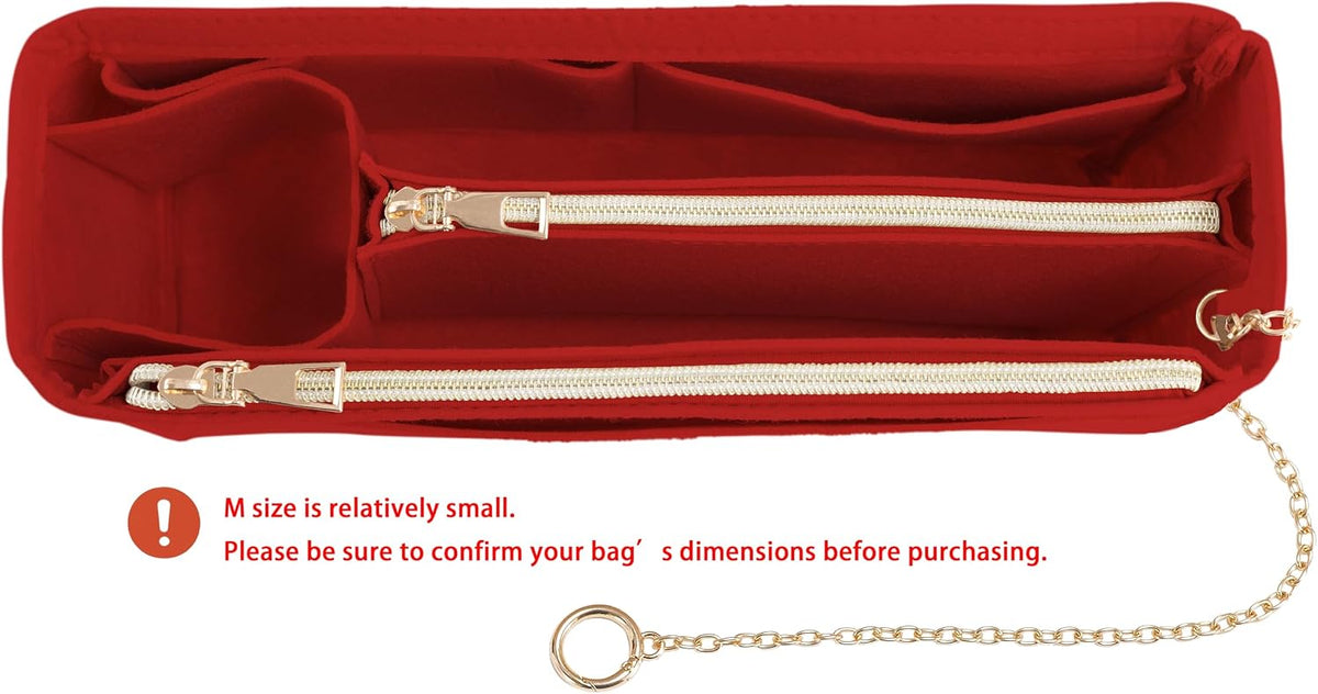 Purse Organizer Insert, Handbag Organizer with Zipper, Tote Shaper with Cup Holder & Keychain, Compatible with LV, Neverfull, MK, COACH, Longchamp, Kate Spade – Black Med