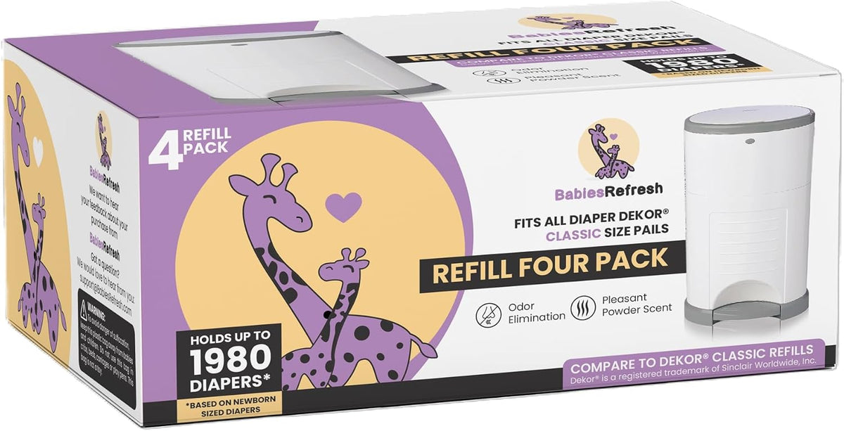 Refills Compatible with DEKOR PLUS Diaper Pail Refills | 8 Pack | Diaper Pail Odor Eliminator| Fresh Powder Scent | Each Diaper Bag Refill Holds up to 4640 Diapers | Diaper bin refill