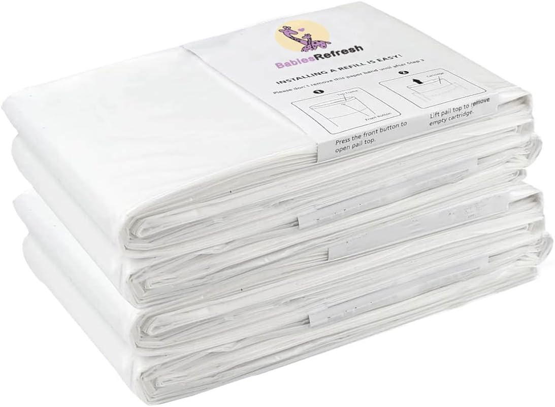 Refills Compatible with DEKOR PLUS Diaper Pail Refills | 8 Pack | Diaper Pail Odor Eliminator| Fresh Powder Scent | Each Diaper Bag Refill Holds up to 4640 Diapers | Diaper bin refill