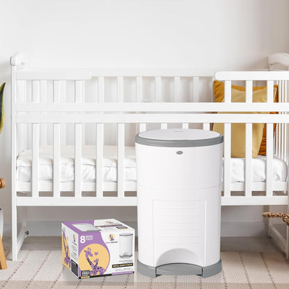 Refills Compatible with DEKOR PLUS Diaper Pail Refills | 8 Pack | Diaper Pail Odor Eliminator| Fresh Powder Scent | Each Diaper Bag Refill Holds up to 4640 Diapers | Diaper bin refill