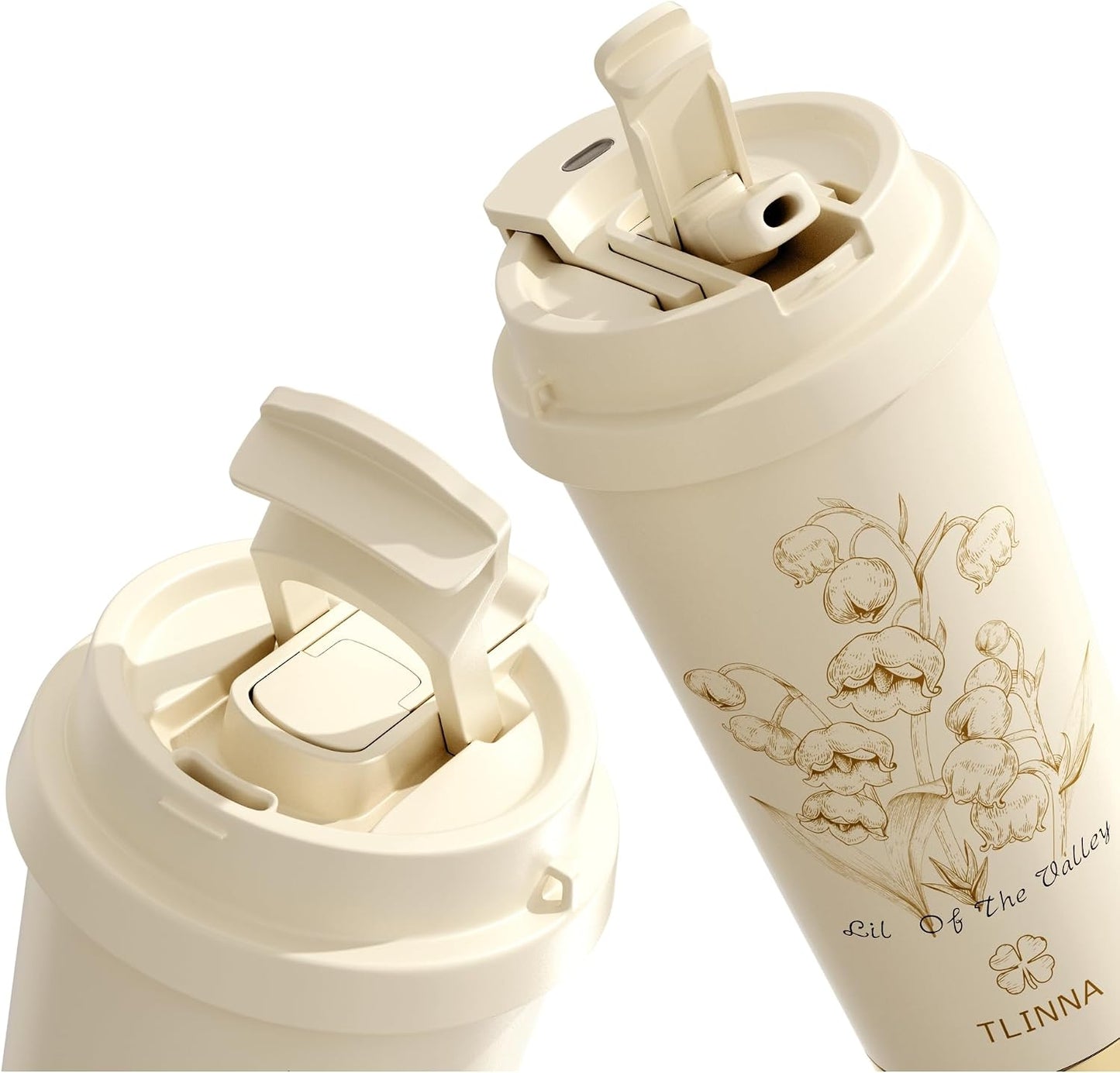 [2-IN-1 LID] Travel Mug,Coffe mug,Coffe cup,Ceramic coating Lined,316 Stainless Steel,BPA Free,Vacuum Insulated Tumbler for Water, Iced Tea or Coffee, Smoothie and More (Bell Orchid-White, 18 Ounces)