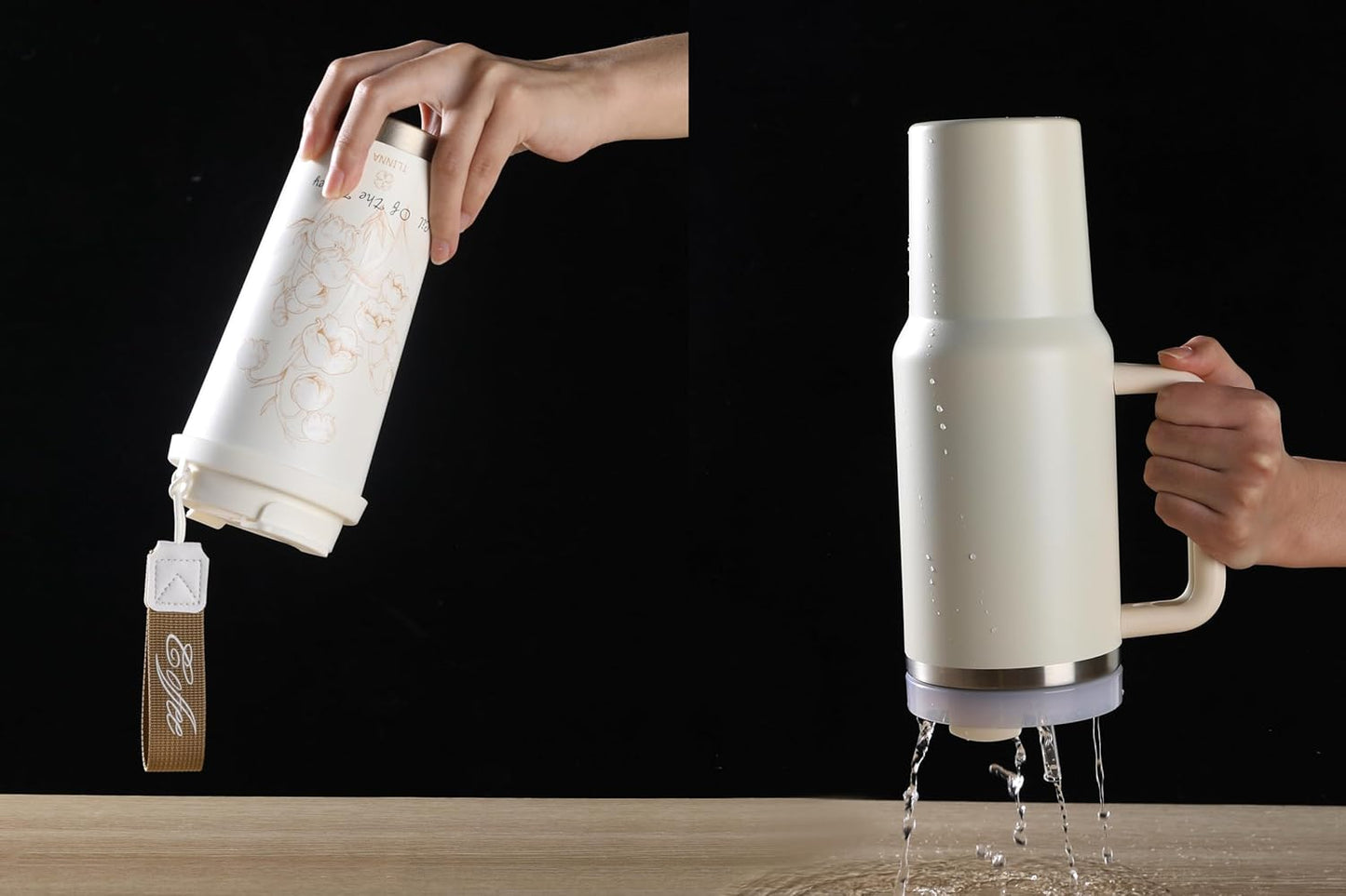 [2-IN-1 LID] Travel Mug,Coffe mug,Coffe cup,Ceramic coating Lined,316 Stainless Steel,BPA Free,Vacuum Insulated Tumbler for Water, Iced Tea or Coffee, Smoothie and More (Bell Orchid-White, 18 Ounces)