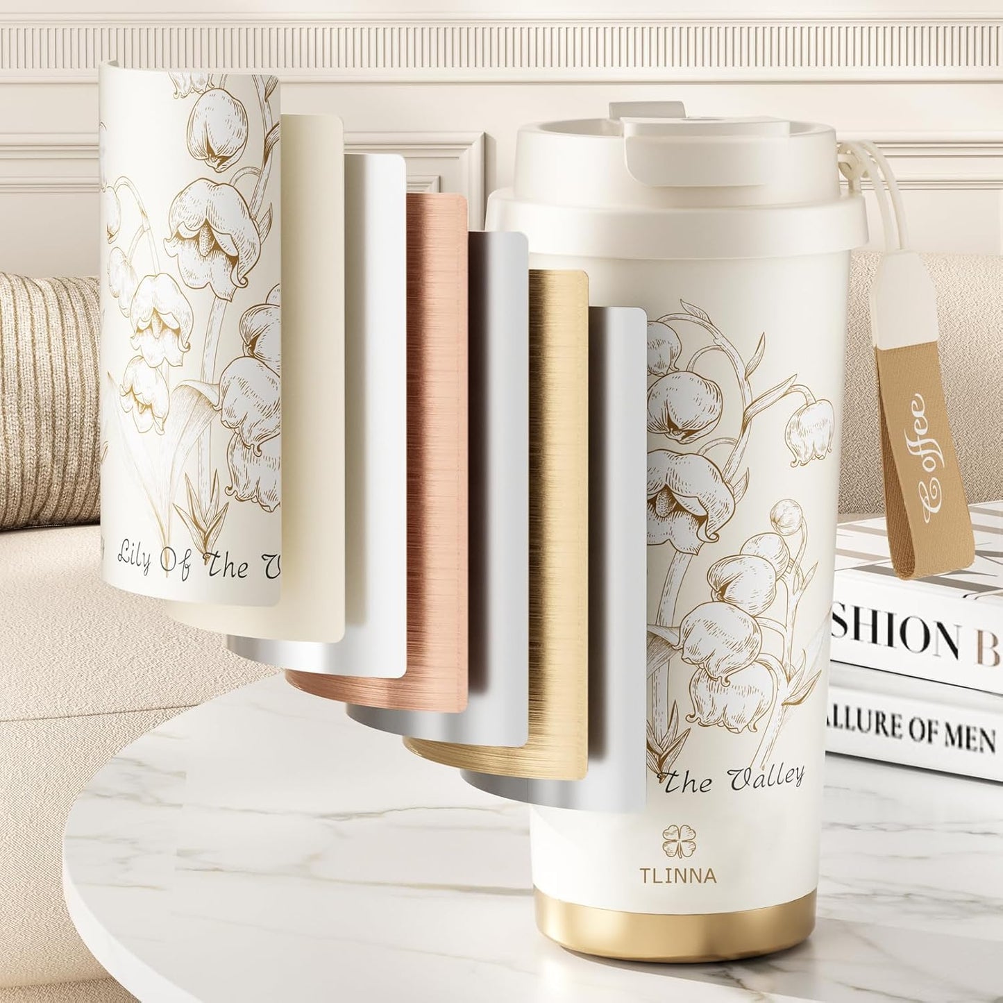 [2-IN-1 LID] Travel Mug,Coffe mug,Coffe cup,Ceramic coating Lined,316 Stainless Steel,BPA Free,Vacuum Insulated Tumbler for Water, Iced Tea or Coffee, Smoothie and More (Bell Orchid-White, 18 Ounces)