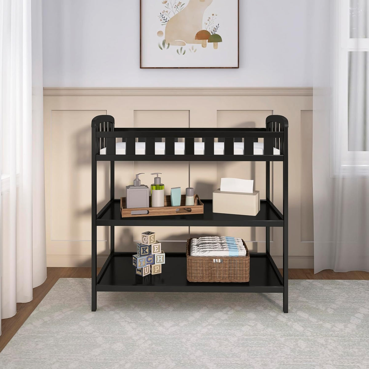 Emily Changing Table with Two Storage Shelves, White