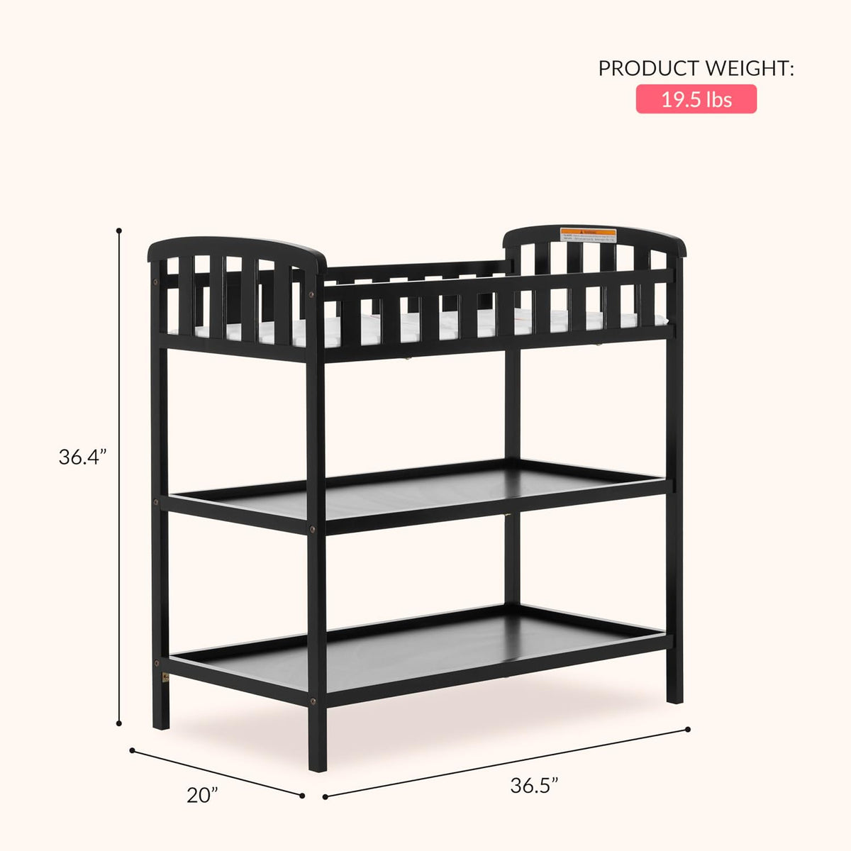 Emily Changing Table with Two Storage Shelves, White