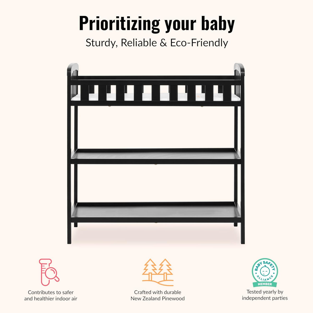 Emily Changing Table with Two Storage Shelves, White