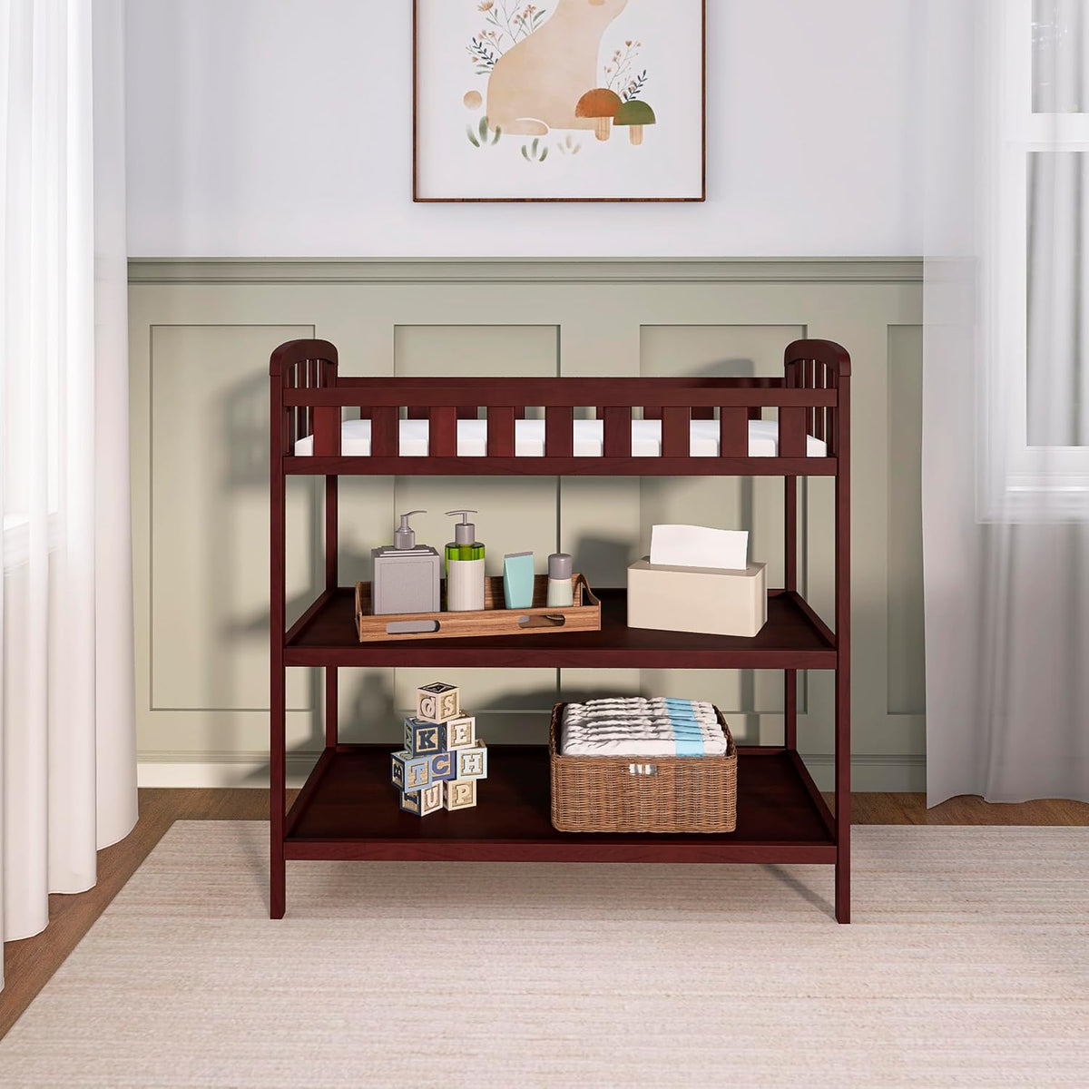 Emily Changing Table with Two Storage Shelves, White
