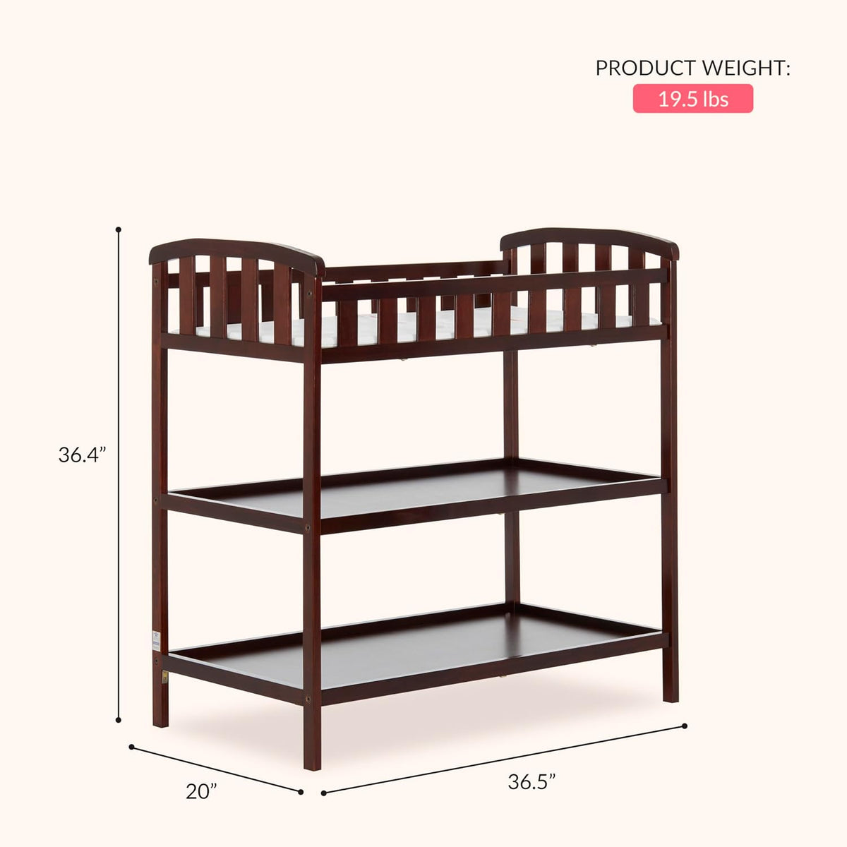 Emily Changing Table with Two Storage Shelves, White