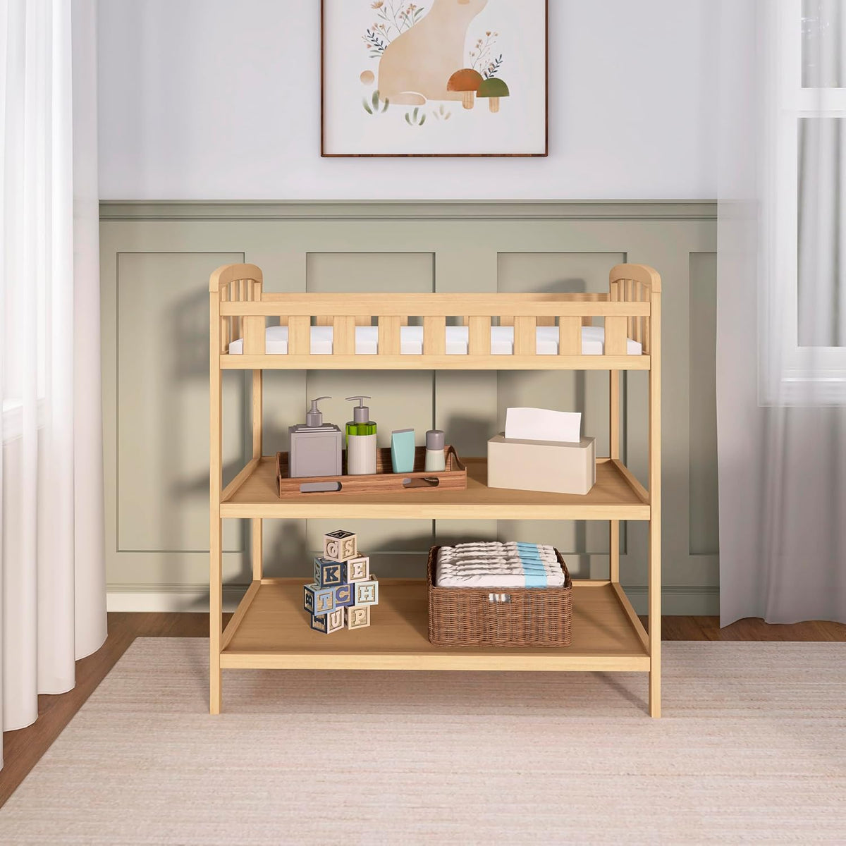 Emily Changing Table with Two Storage Shelves, White
