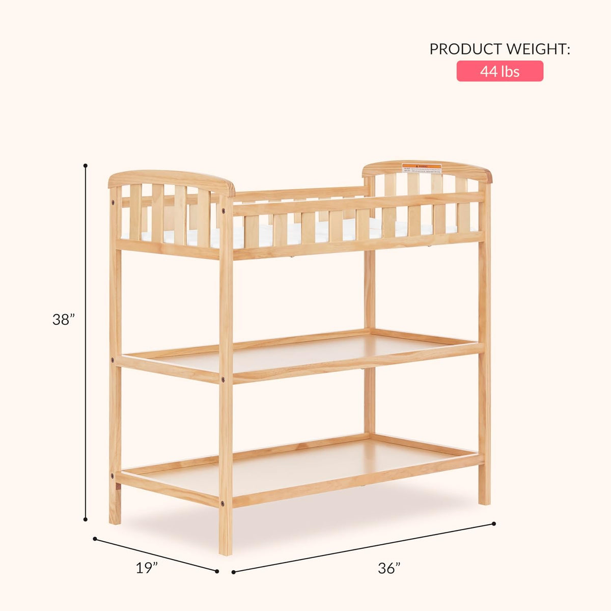 Emily Changing Table with Two Storage Shelves, White