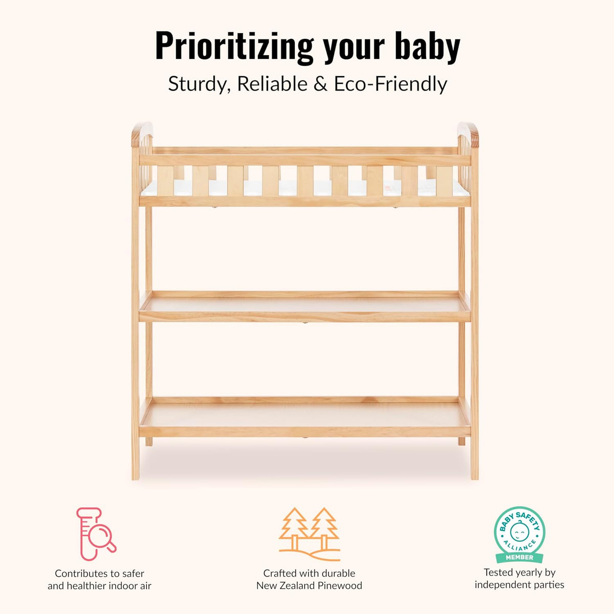 Emily Changing Table with Two Storage Shelves, White