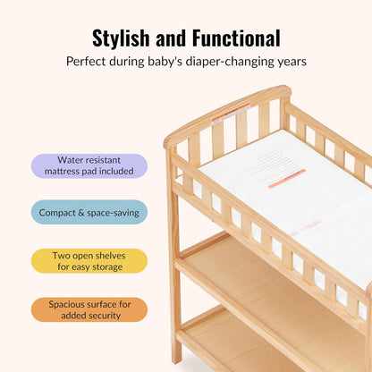 Emily Changing Table with Two Storage Shelves, White