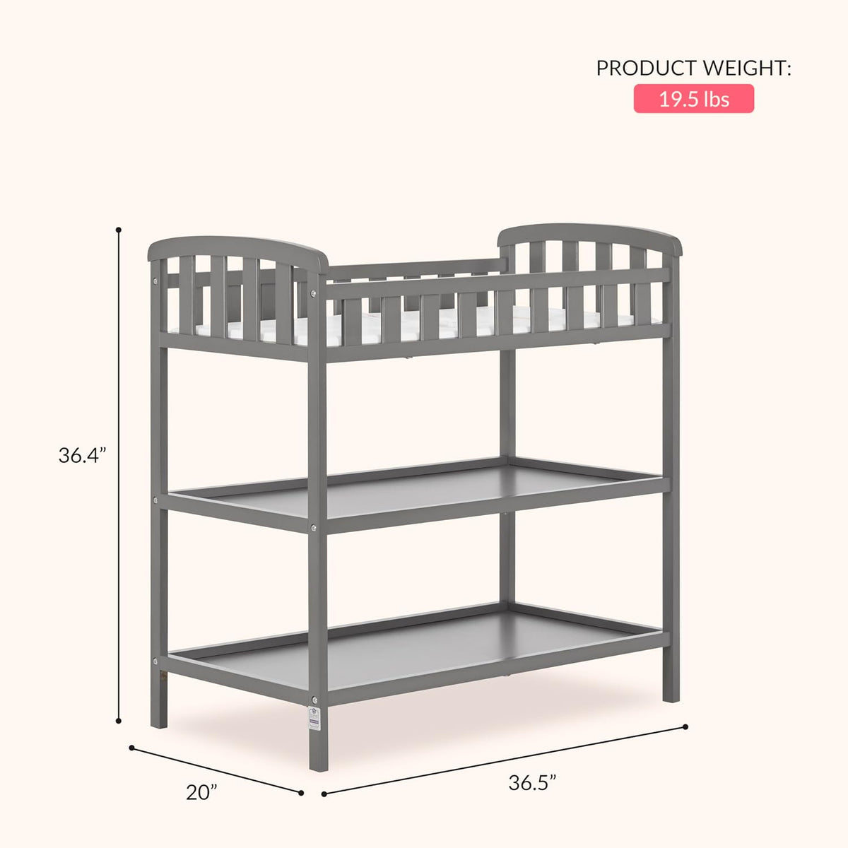Emily Changing Table with Two Storage Shelves, White