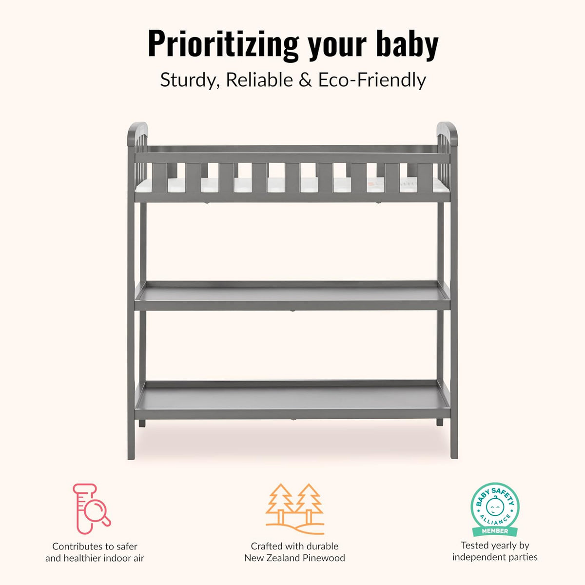 Emily Changing Table with Two Storage Shelves, White
