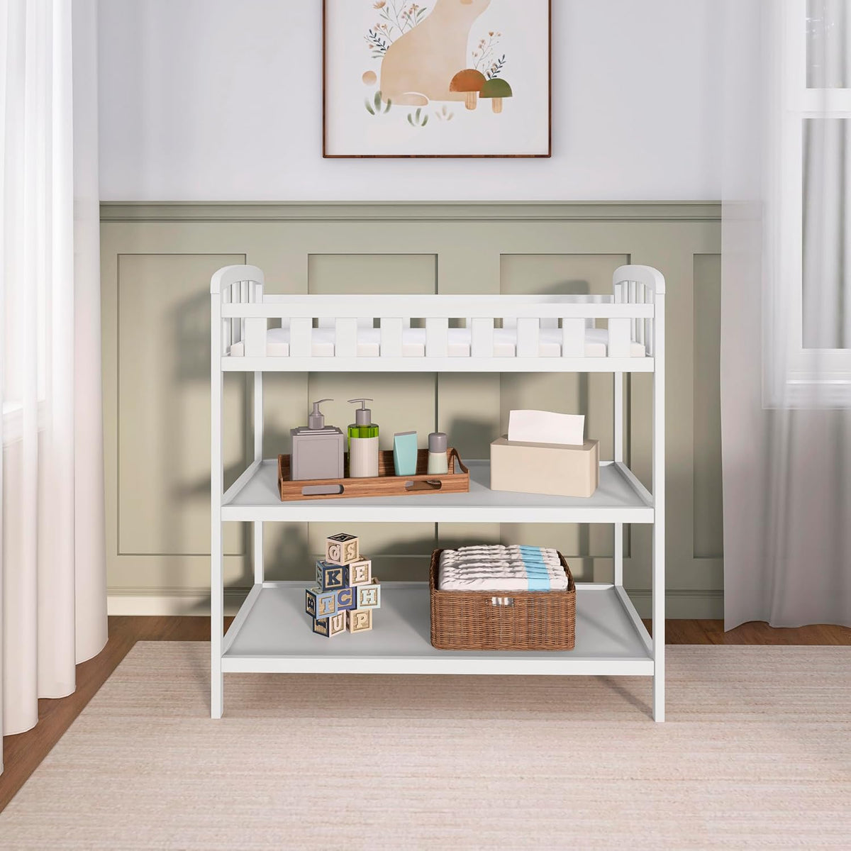 Emily Changing Table with Two Storage Shelves, White